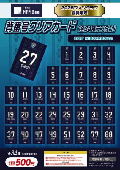 7／21（月・祝）京都戦 TEAM NAYBee限定 背番号クリア